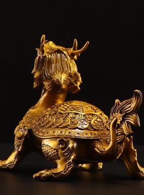 铜龙龟件龙头龟赑屃霸神兽中式家用客厅办公室招装饰摆财工艺tb-7