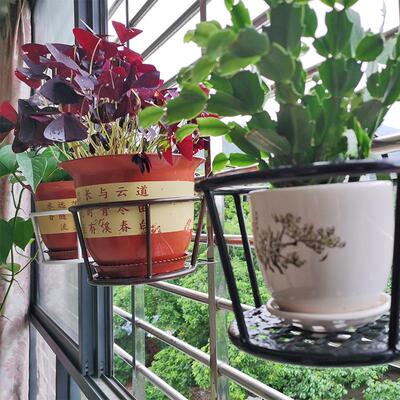 Wrought iron balcony railing planter, hanging flower pot sta
