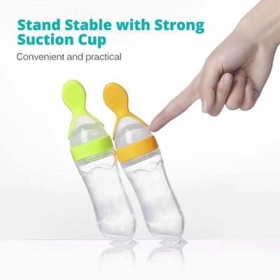 Safe Useful Silicone Baby Bottle With Spoon Food Supplement