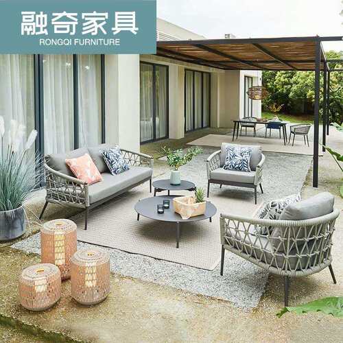 户外绳编桌椅岩板桌椅沙发休闲阳台庭院藤椅茶几室外防水防晒组合