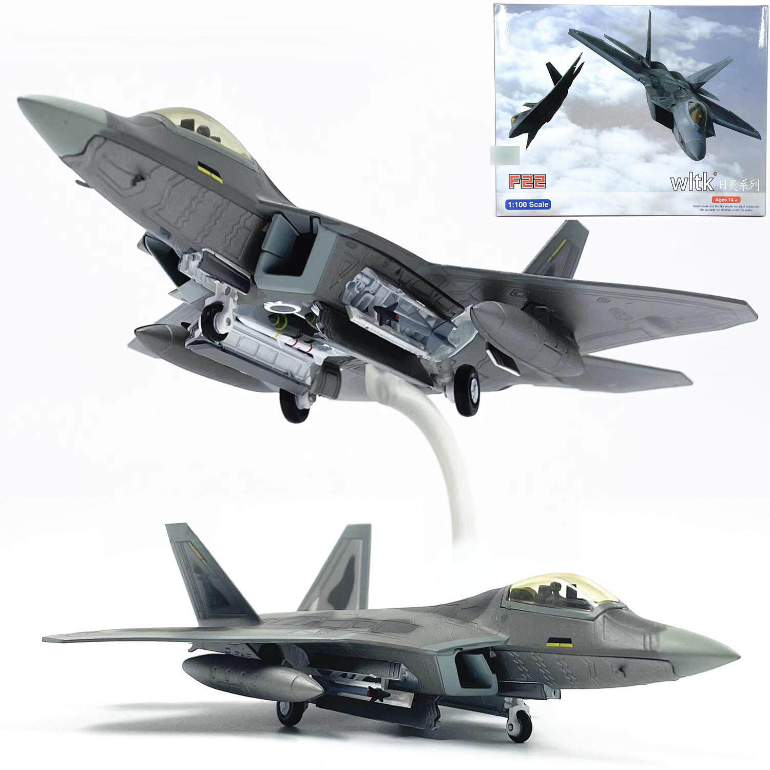 1:100美国空军F22隐形战斗机猛禽挂弹模式合金飞机模型仿真摆件