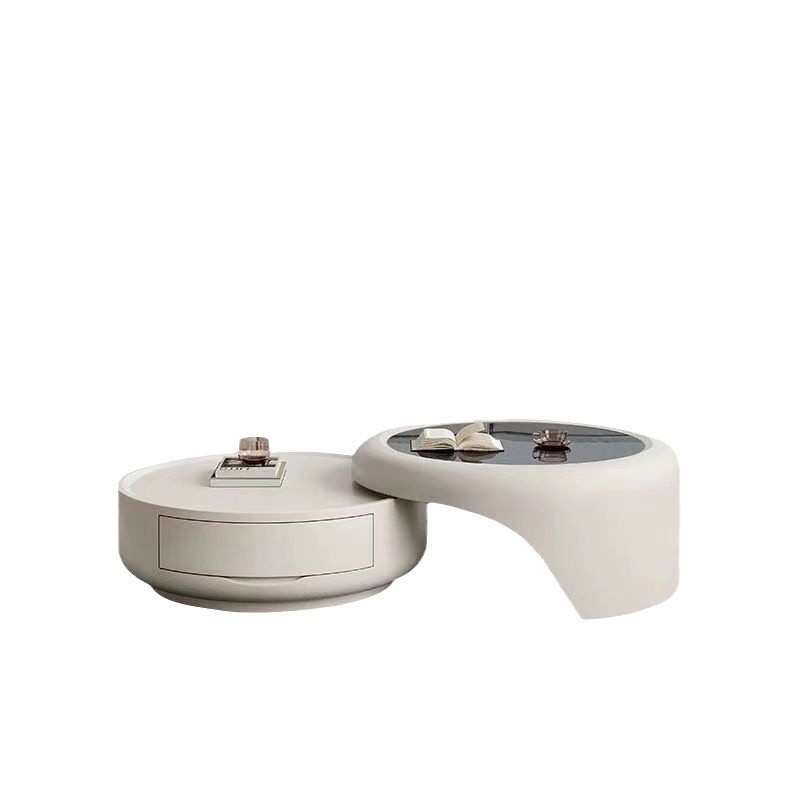 茶几家用客厅伸缩户型轻奢现代简约意式奶油网红圆形电视柜组合