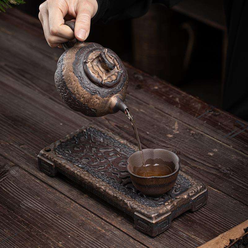 新款直销仿古汉砖茶承壶承 日式家用陶瓷茶盘储水式迷你小茶台单