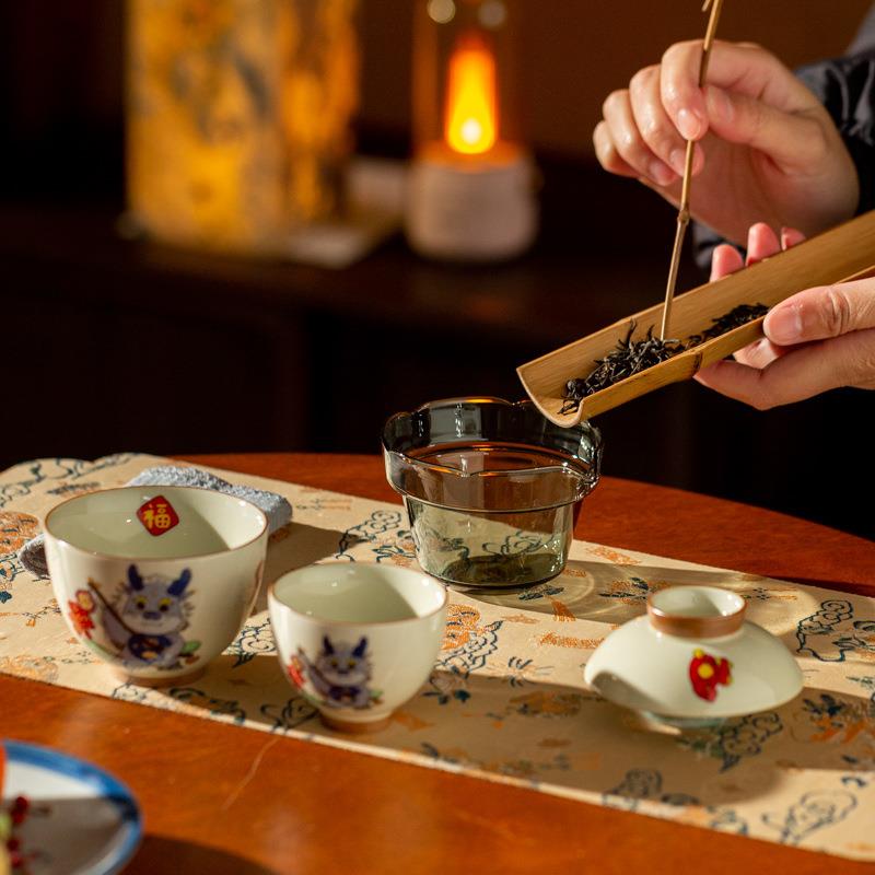 龙年旅行茶具中式快客杯盖碗一壶两杯户外套装创意功夫专用泡茶杯