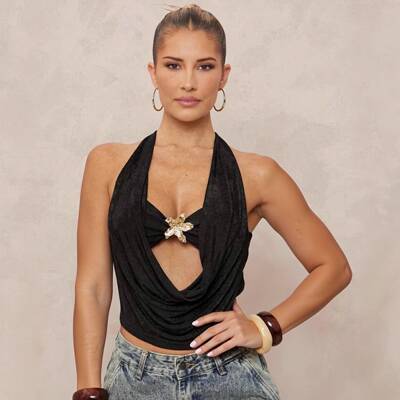 Luxury Rhinestone Embellished Sexy Style Backless Crop Top