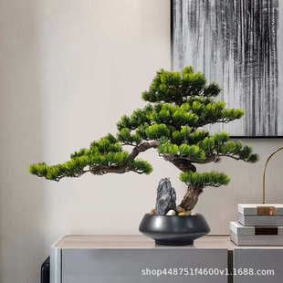 绿植盆景茶桌摆件 饰品日式 新中式 禅意仿真迎客松玄关桌茶室造景装