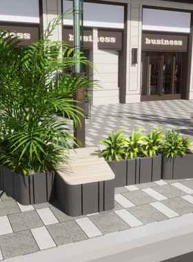 不锈钢箱休34808闲户外花花盆座椅组广场等候凉亭创椅意花合箱异