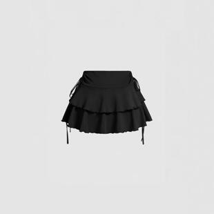 Women'S Plain Basic Ruffle Trim Tiered Layer A Line Skirt,