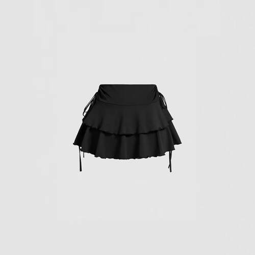 Women'S Plain Basic Ruffle Trim Tiered Layer A Line Skirt,