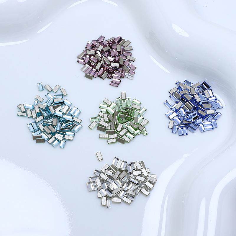 东洲水晶平底美甲钻4*2小长条穿戴甲DIY粘钻迷你美甲饰品