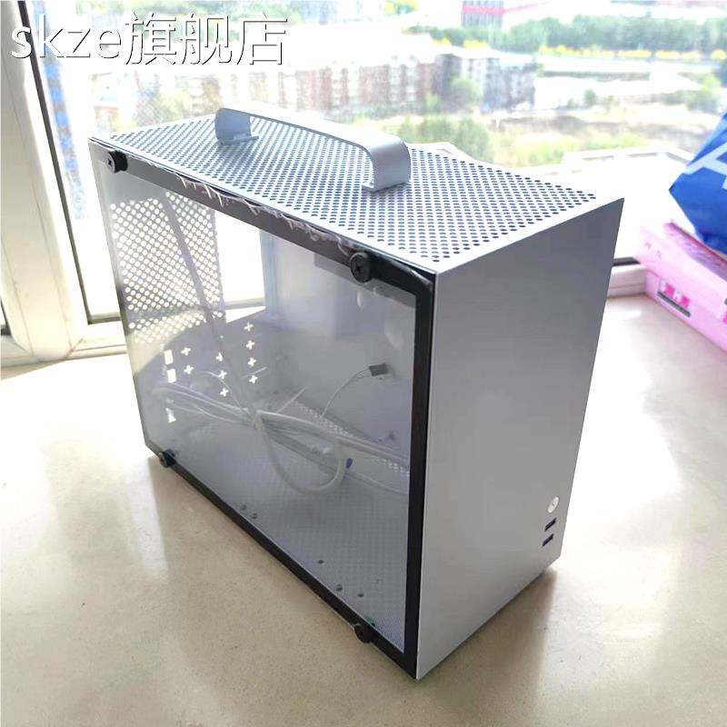 skze  mini迷你电脑机箱 台 式机提手matx主板itx全侧透明diy外壳白色atx摆件饰品