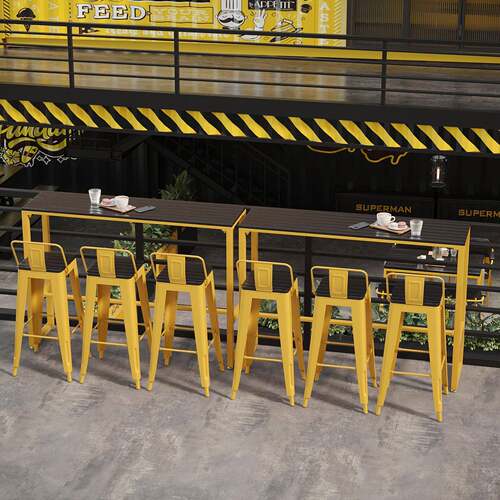 户外吧台桌椅组合商用塑木酒吧奶茶店长条高脚家用窗边靠墙窄桌子