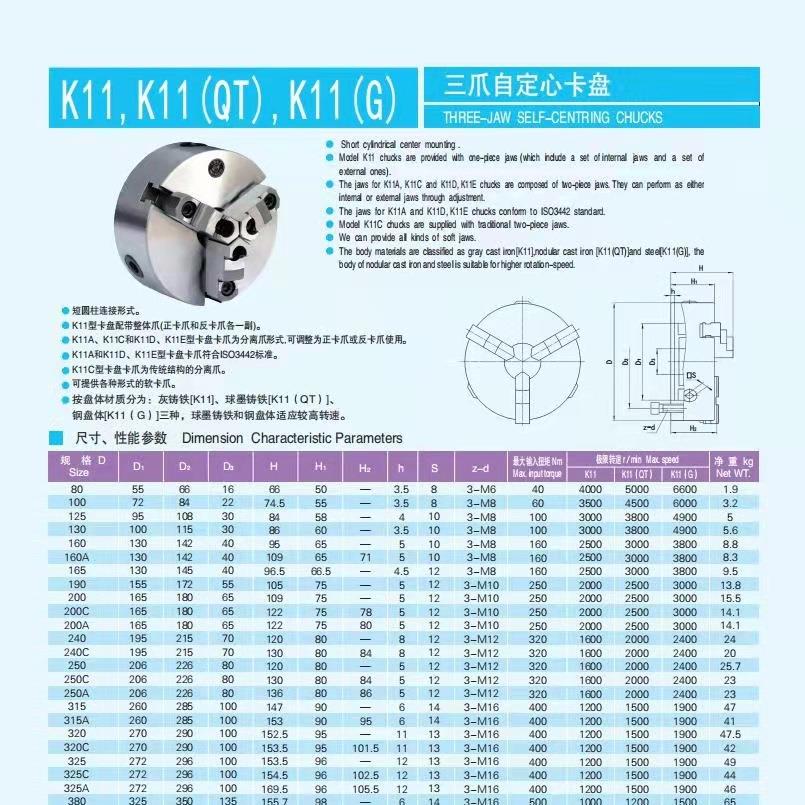 烟台环三球爪卡盘K1JID车1320卡手动三抓夹头爪机床床呼和众环