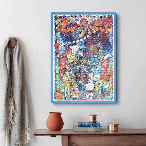 1000片实木拼图框简约现代画 画框50*75定制蓝色相框挂墙送有机玻