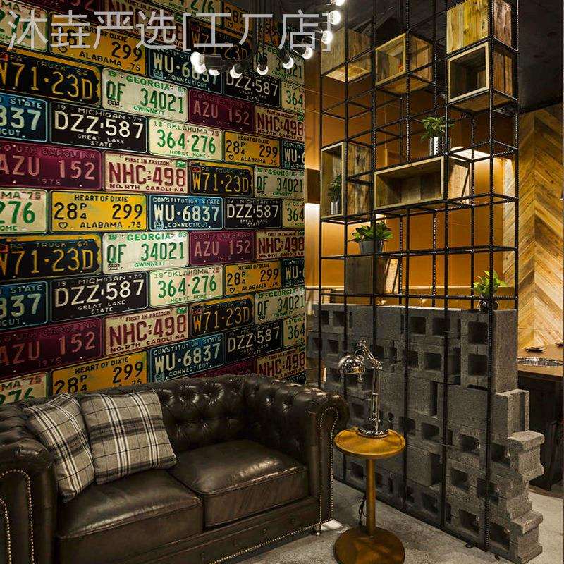 新款欧美复古个性车牌号码字母数字壁纸主题餐厅宾馆酒吧咖啡馆3d