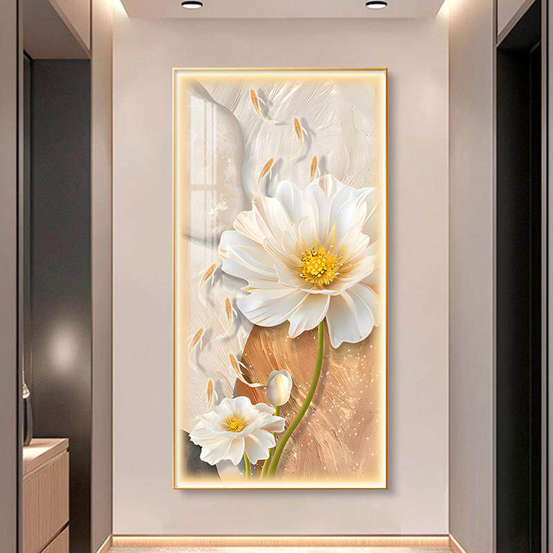 LED带灯九鱼图玄关装饰画 画简约现代 花开 富贵挂画 画轻奢走廊