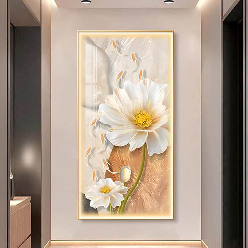 LED带灯九鱼图玄关装饰画 画简约现代 花开 富贵挂画 画轻奢走廊