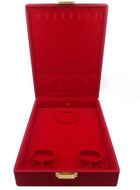 高档高端红色结婚礼品嫁妆三金饰盒黄项金盒戒指首手镯链多件套装
