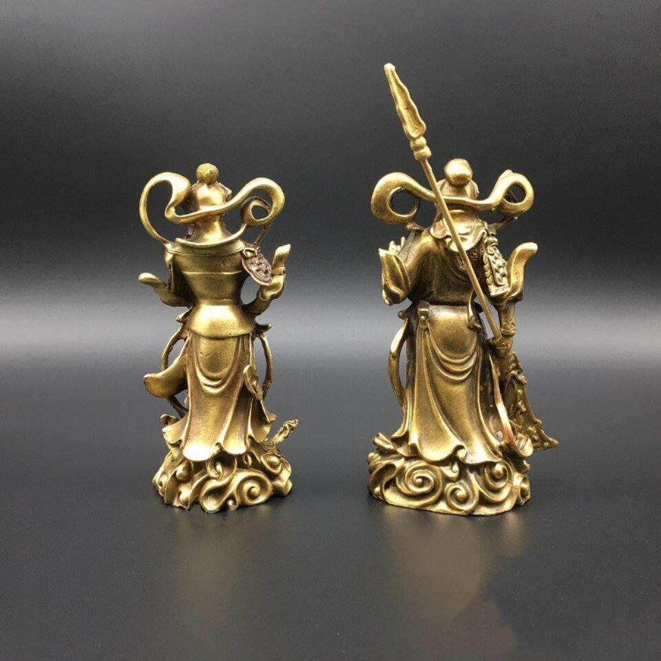 合金鎏铜韦陀菩萨迦蓝神菩萨摆件一对伽蓝佛像铜关公韦陀小摆件