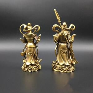 合金鎏铜韦陀菩萨迦蓝神菩萨摆件一对伽蓝佛像铜关公韦陀小摆件