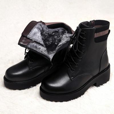 高档厚底马皮靴女鞋冬加绒加厚短靴羊毛棉丁靴真棉鞋皮毛一体雪大
