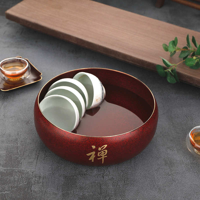 隆饮斋黄铜烧蓝茶洗笔洗家用防氧化水洗水盂洗茶杯功夫茶具配件