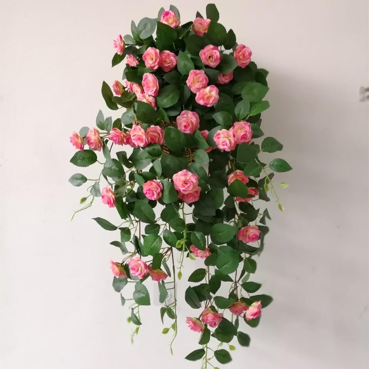 春节热卖11叉壁挂玫瑰藤条室内墙挂仿真花假花绢花藤蔓吊篮装饰花