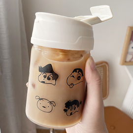 玻璃杯双饮可爱卡通吸管杯便携随行男女学生ins豆浆牛奶咖啡杯子