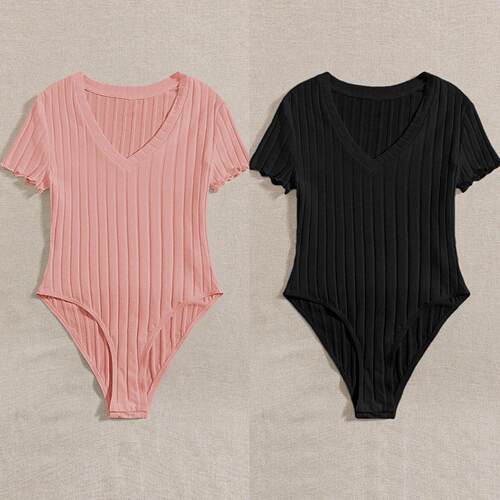 Solid Color Short Sleeve Bodysuit Casual Bodysuit for