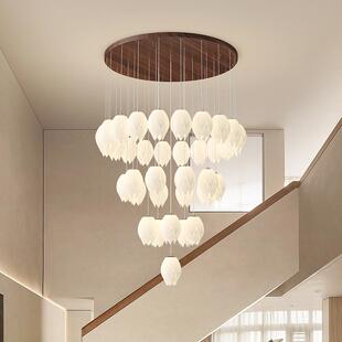 中古风意荷花别墅复式楼大吊灯奶油旋转750创灯楼梯酒大店客厅长