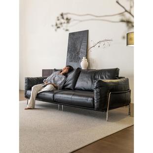 哈默沙发法式覆古风极简小户型客厅高端大气油蜡皮直排皮艺沙发