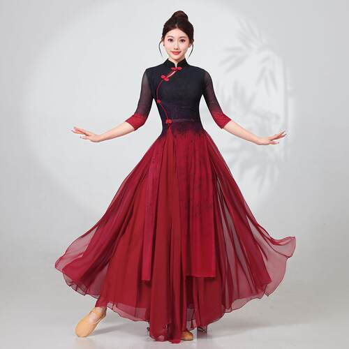 古典舞蹈服2026新款飘逸东方旗袍身韵纱衣演出服中国舞光亮练功服