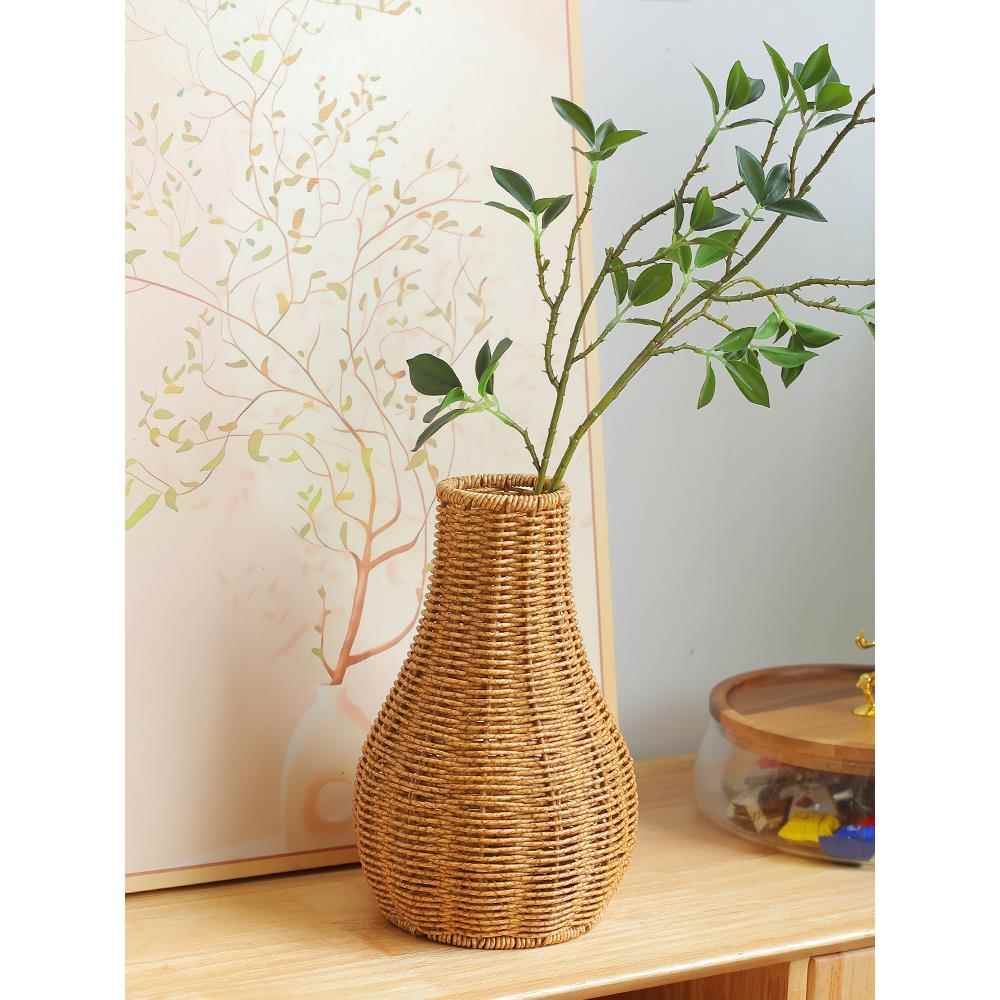 客厅干花插花装饰花篮花器 手工编织谷穗满天星花瓶田园室内摆件