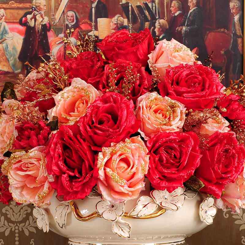 正品杜兰朵花 欧式落地瓶摆件奢罗华客厅复古大号花盆柱陶瓷马装