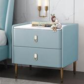 实木简岩约现代板柜皮床头柜轻奢网质红儿童免安装 床边柜629置物