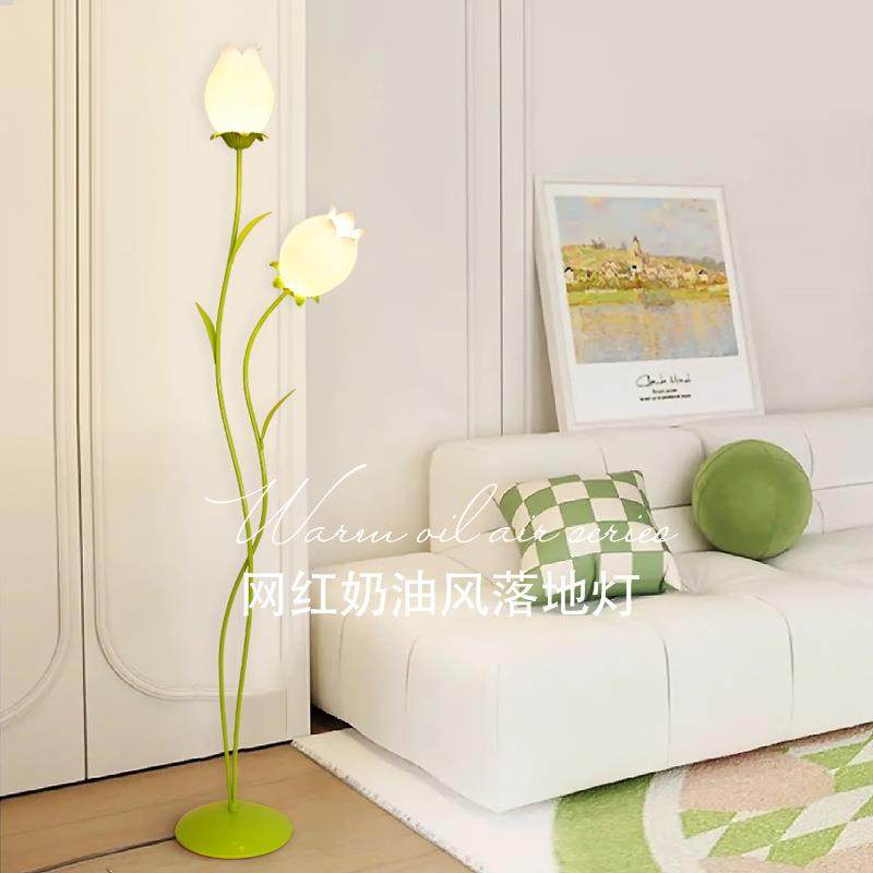 法式奶油风客厅沙发旁落地灯现代简约花朵书房房间卧室床头立式灯