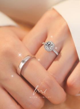 莫桑石一克拉钻戒情侣对戒纯银一对求结婚仿真钻石戒指婚戒送女友