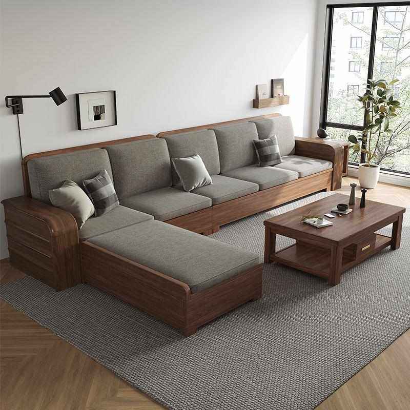 新中式高箱储物转角贵妃冬夏两用现代简约南美黑胡桃木全实木沙发