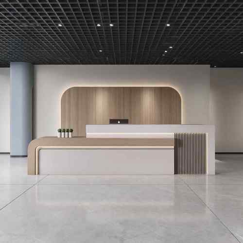现代简约弧形收银台公司前台接待台商用办公柜台美容院服装店吧台