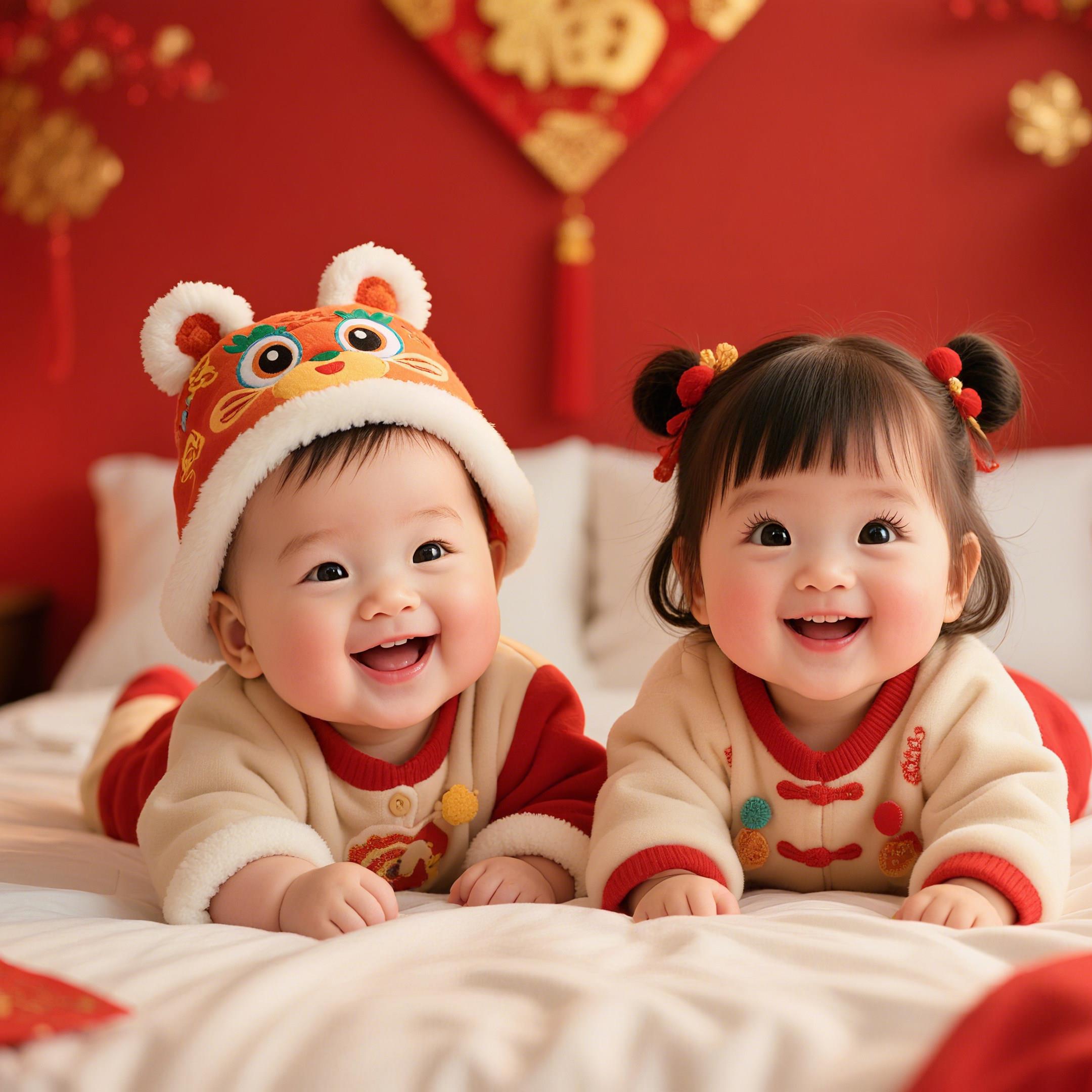 双胞胎助孕可爱宝宝贴画贴纸卧室房间床头墙贴好孕新婚龙凤胎海报