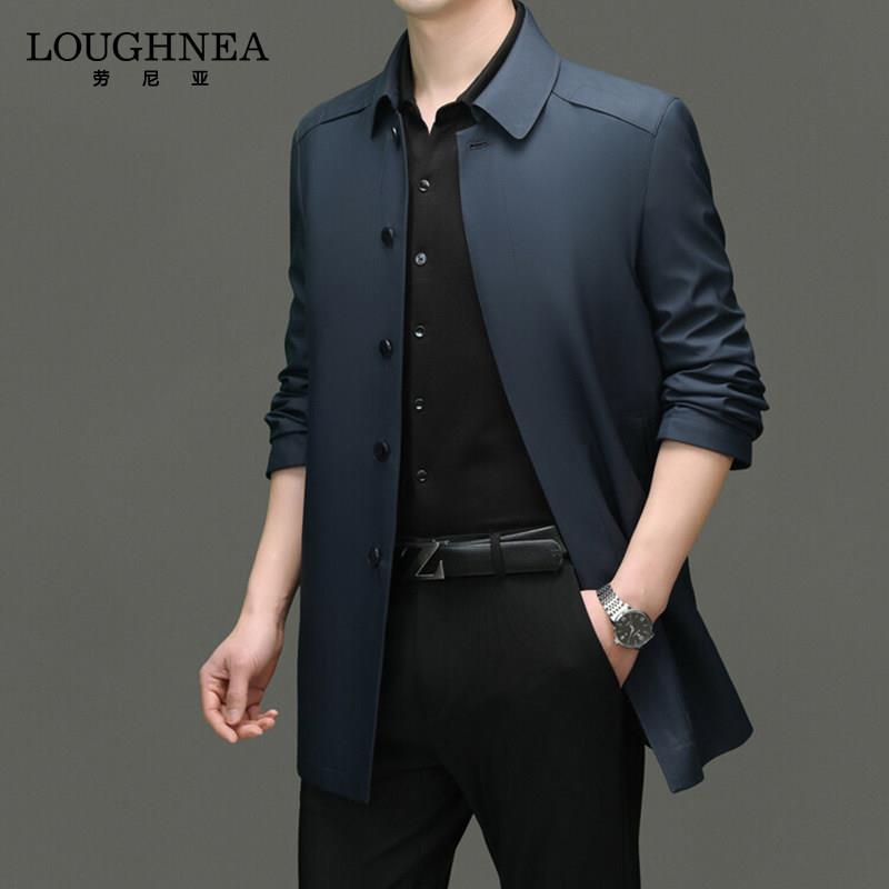 LOUGHNEA高档中长款翻领休闲夹克外套男春季新款中年爸爸时尚风衣