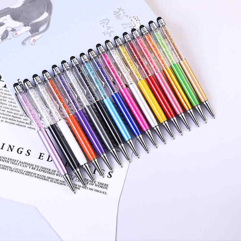 现货创意金属触屏笔 金属电容水晶笔韩国文具水钻笔旋转圆珠笔