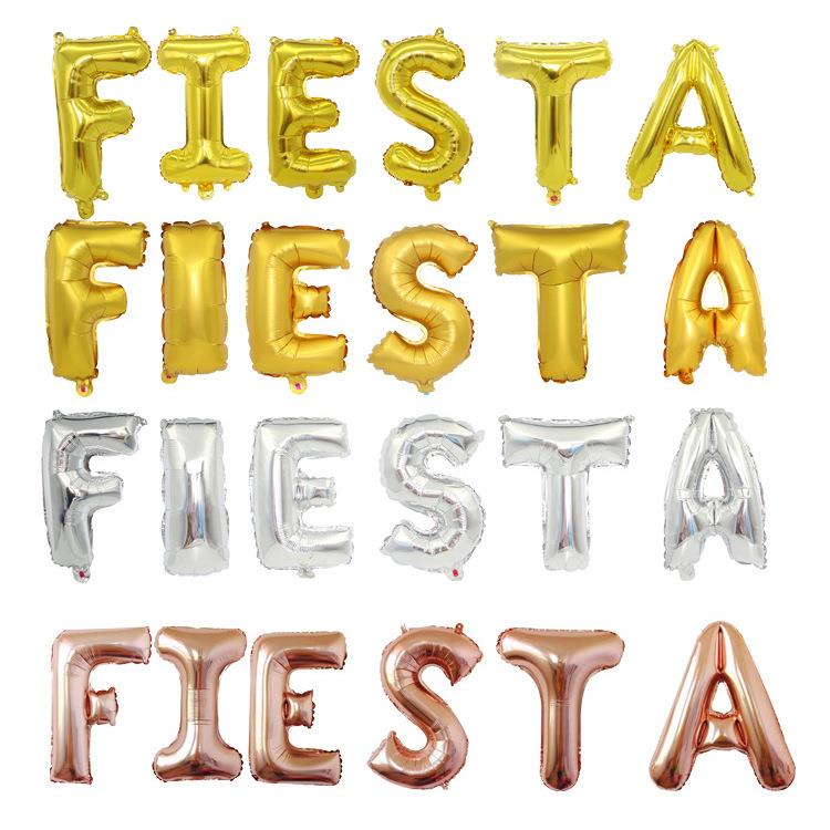 Fiesta嘉年华字母套装西语狂欢节圆形铝膜气球派对装饰铝箔气球