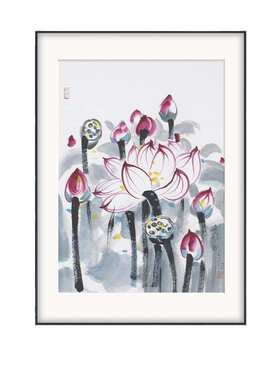新中式餐厅装饰画吴冠中宣纸挂画中国风抽象艺术墙画饭厅墙面壁画