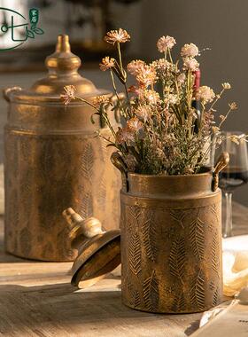 美式复古金桌面花A2836筒花艺插色花器古典宫廷花风创课意花瓶铁