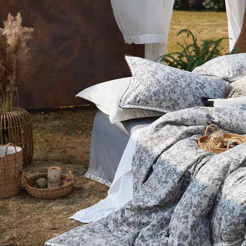 高端国风东方美学80支进口全棉四件套圆角床单柔软吸湿色织被套