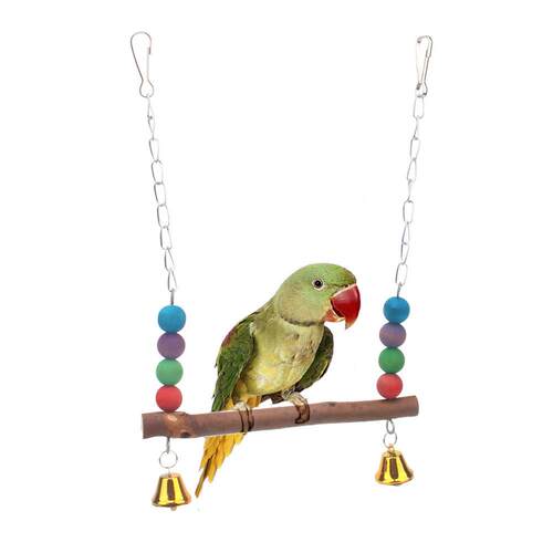 鸟玩具中小型鹦鹉秋千站杠鸟笼配件 原木彩色木珠秋千 bird toy