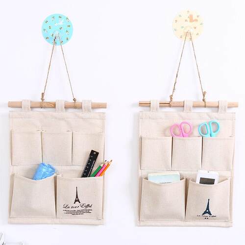 New Simple and Stylish Cotton Linen Fabric Wall Storage Pouc