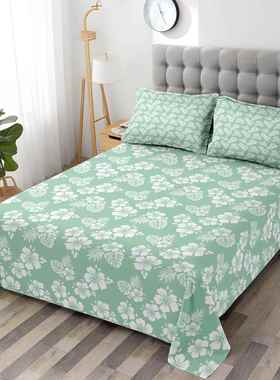 床笠四件柔套MOT绿色芙蓉花房图案软床笠卧室客宿舍床上用品装饰
