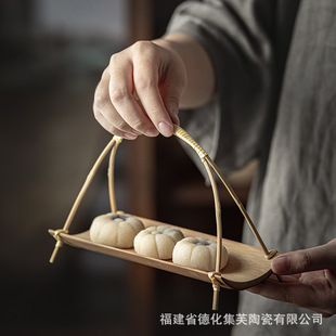 竹制两用茶点盘茶巾托竹编小提篮零食糕点托盘中式复古风茶具配件